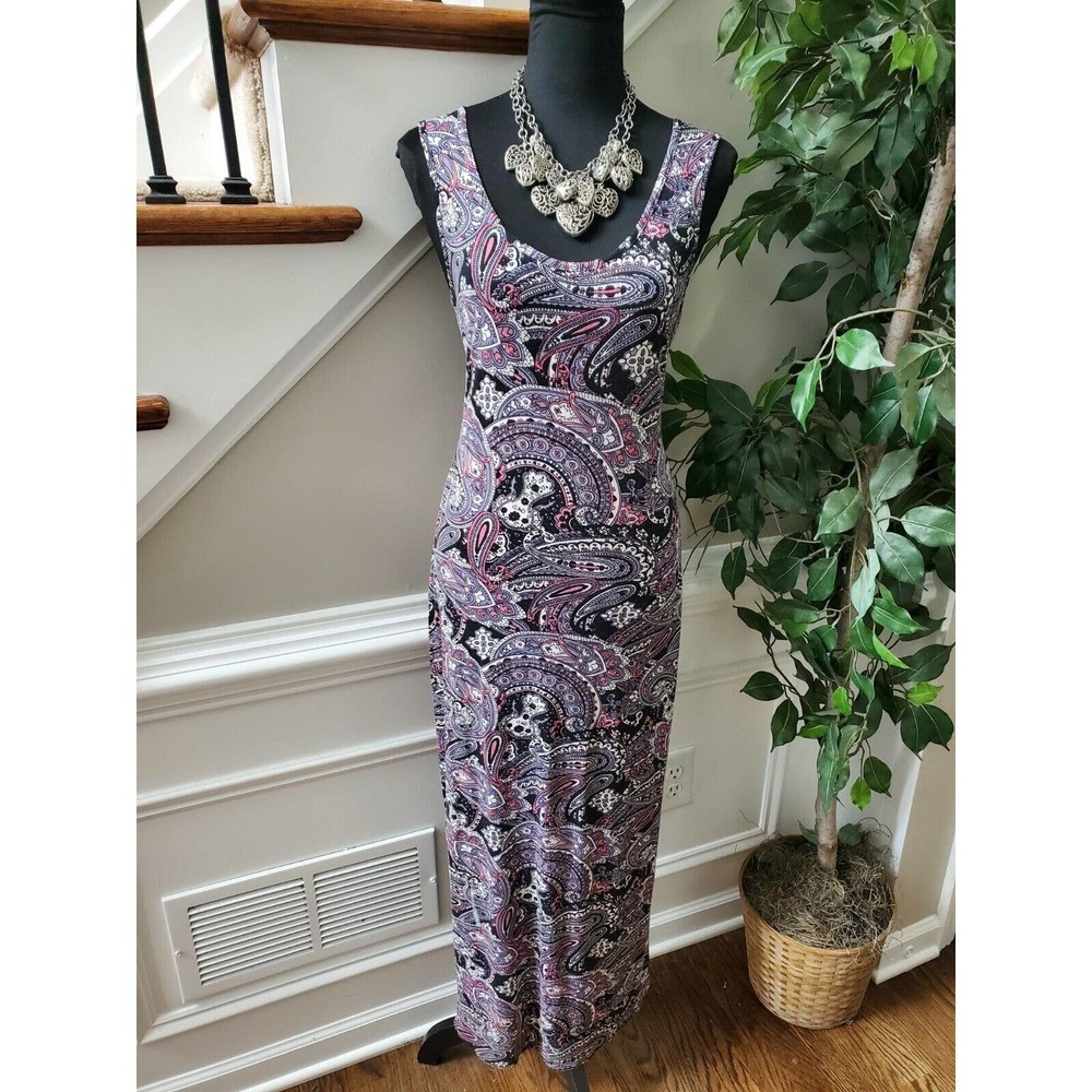 F & F Women's Multicolor Viscose Sleeveless Scoop Neck Long Maxi Dress Size XS